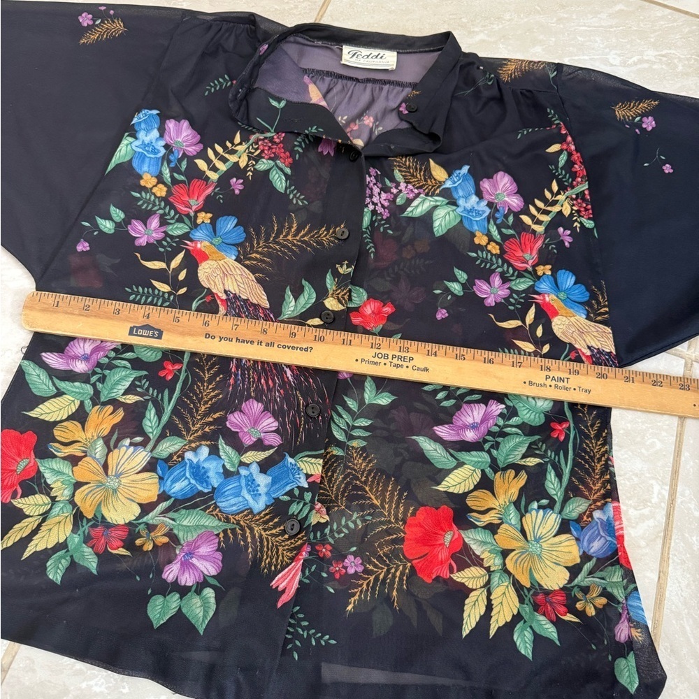 Vintage Lady Winn California by Teddi Blouse Womens Floral Birds - Picture 7 of 8
